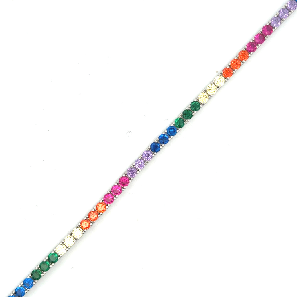 Stříbrný náramek s barevnými zirkony 18+2cm