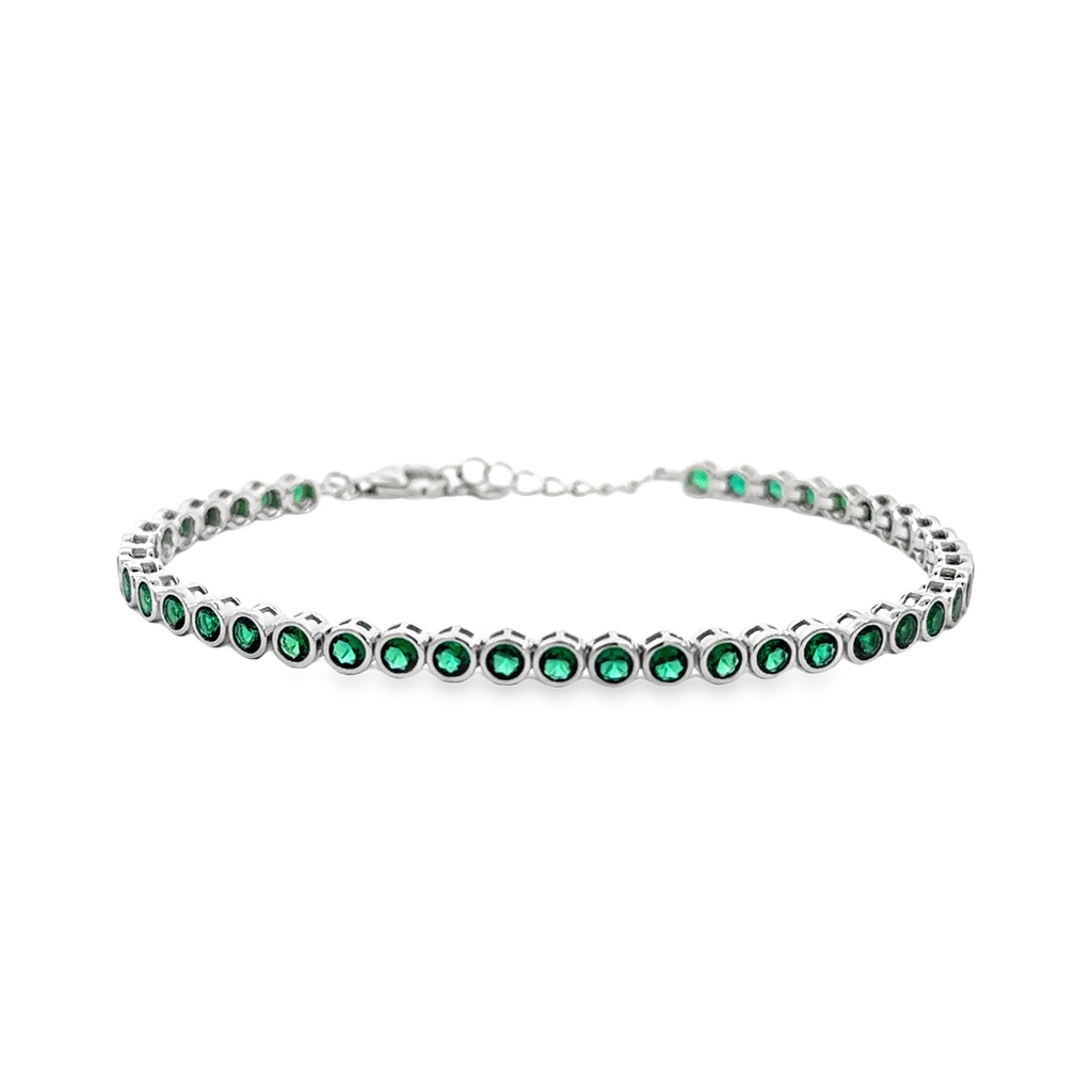 Stříbrný náramek se zelenými zirkony 18+2cm
