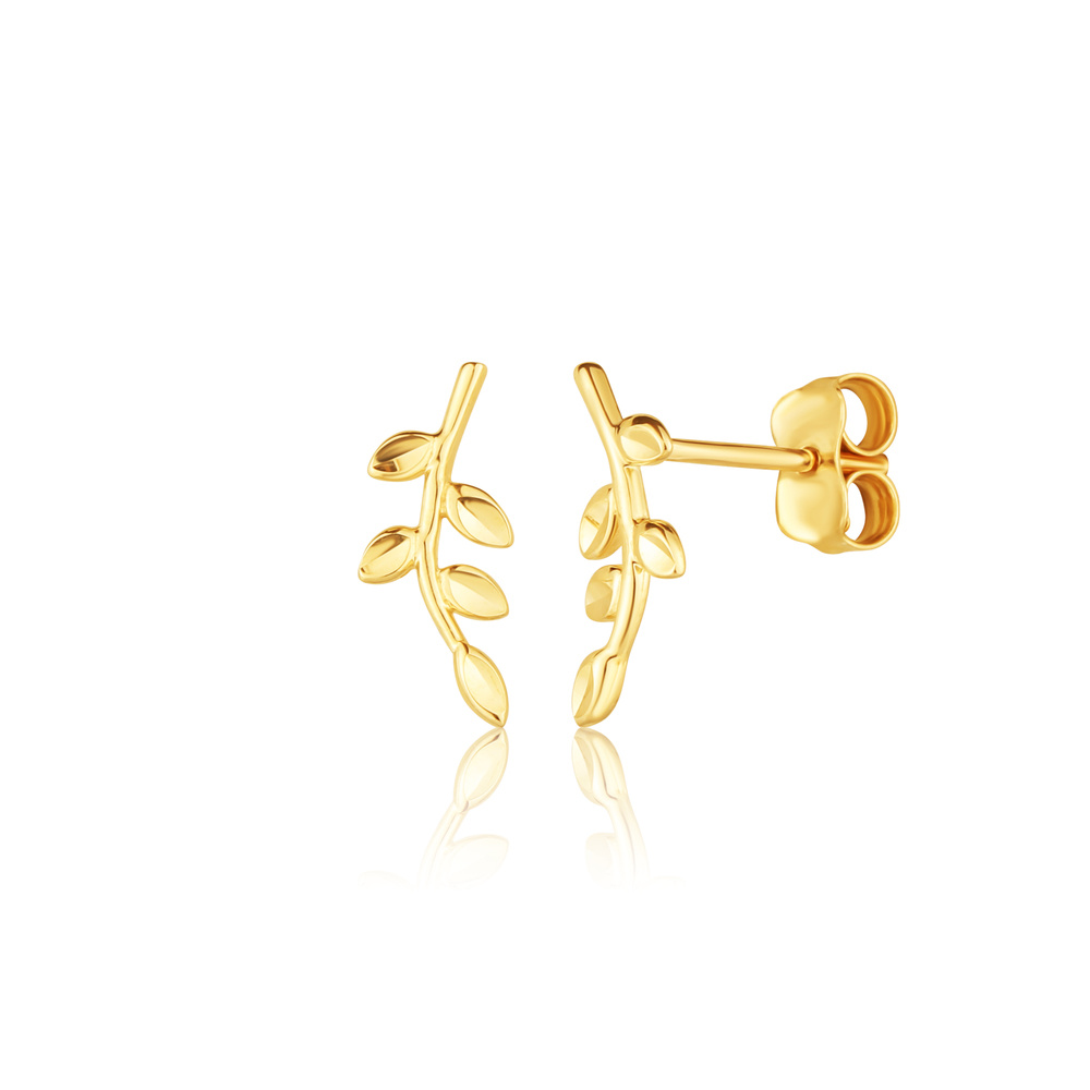 Žluté zlato náušnice LÍSTEK na puzetu