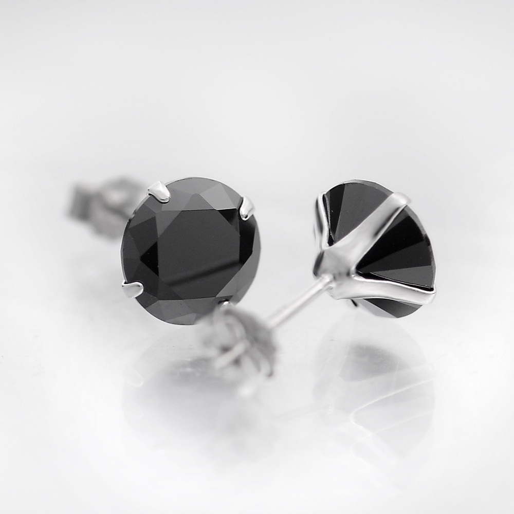 Náušnice s černým zirkonem 8mm na puzetu 1ks
