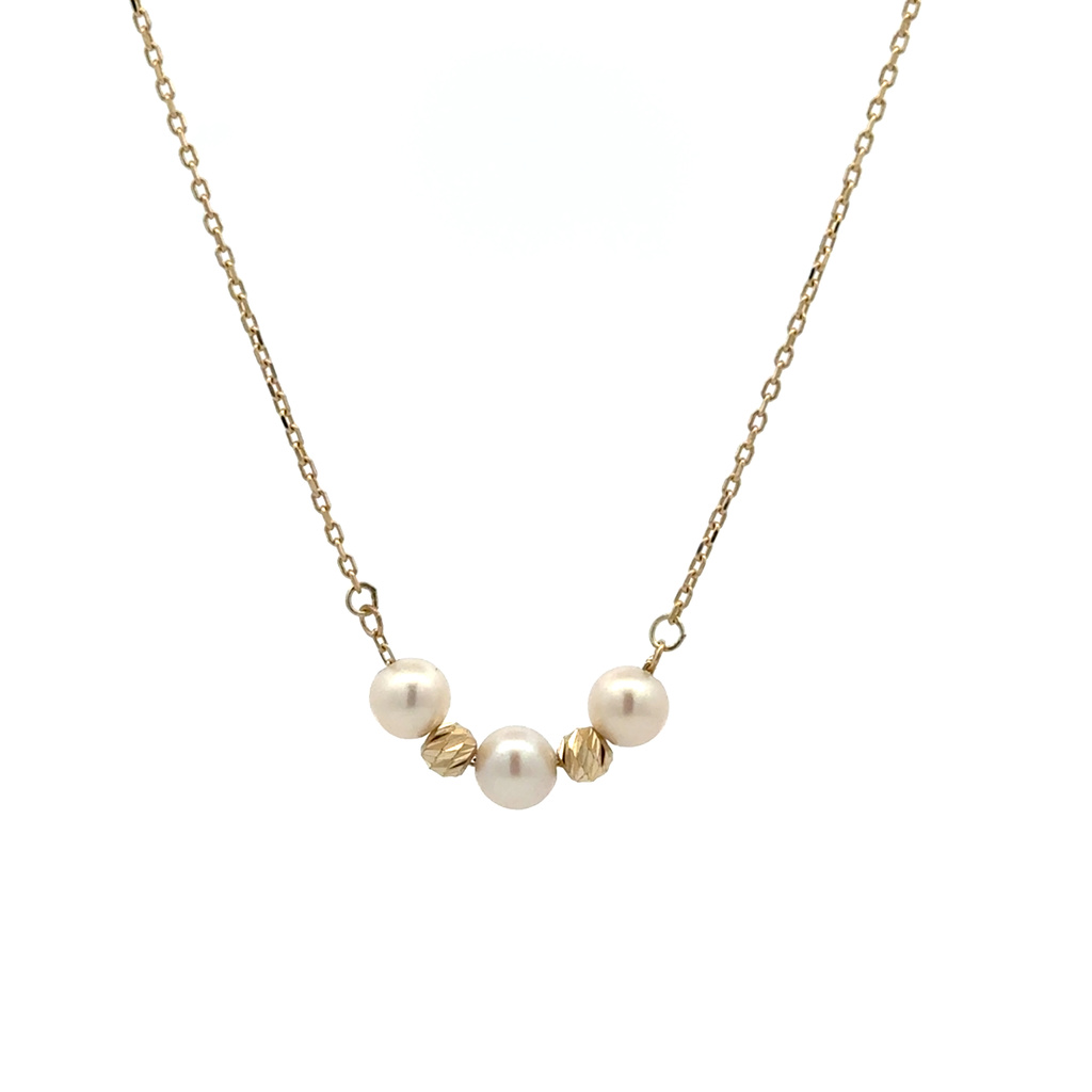 Žluté zlato náhrdelník s perličkami 42+3cm