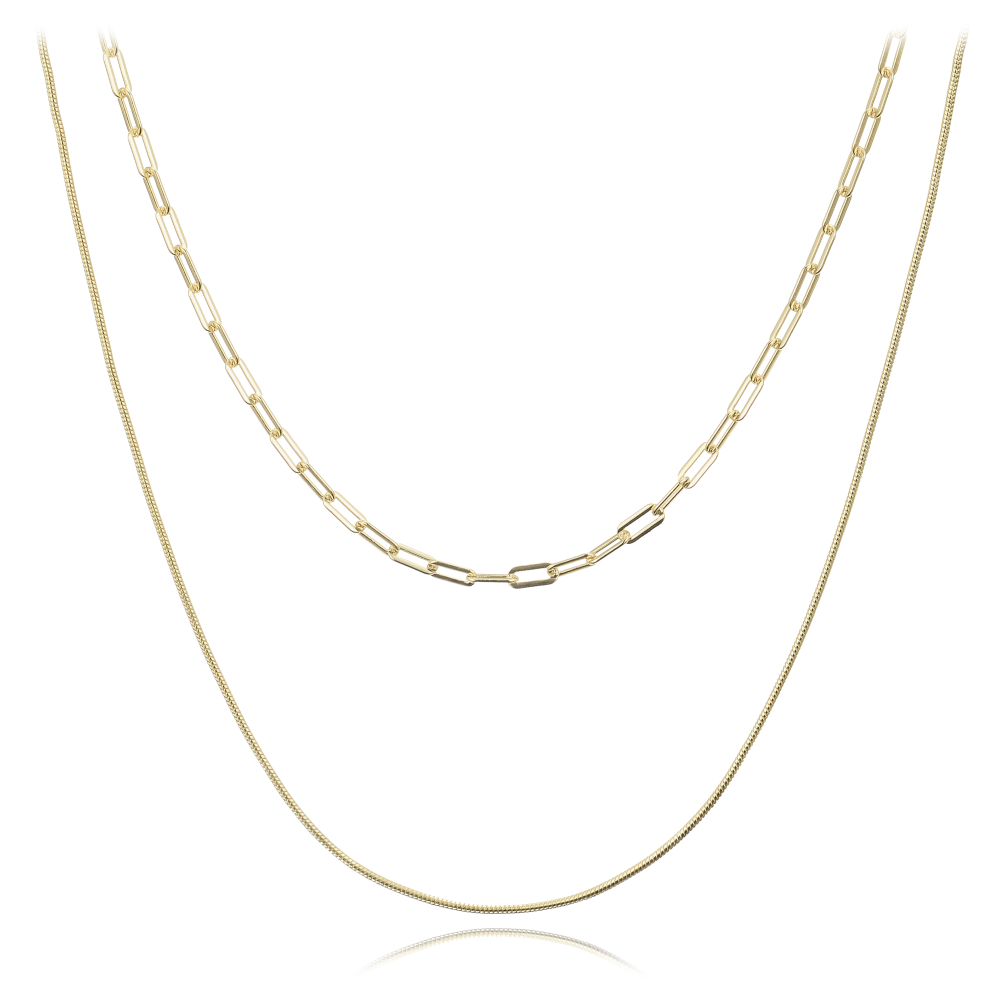 MINET Elegantní pozlacený dvojitý stříbrný náhrdelník