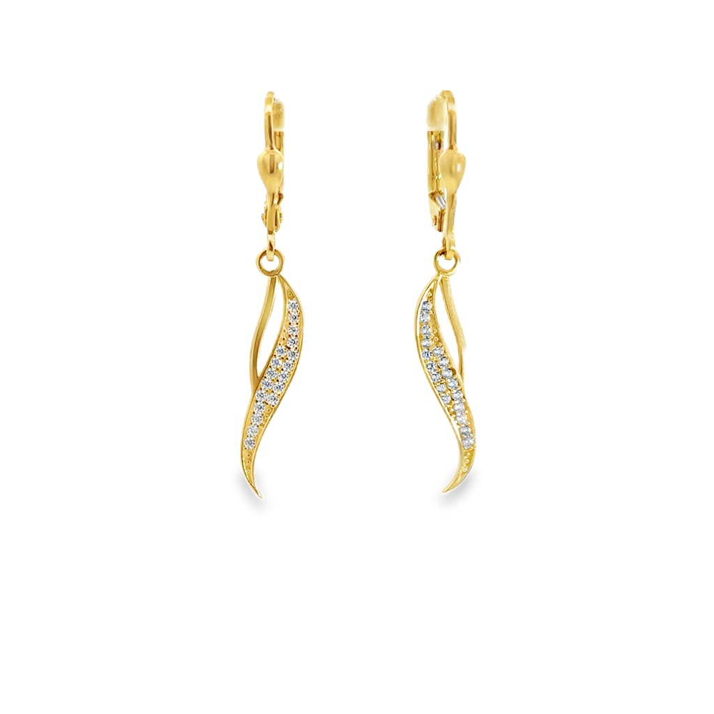 Žluté zlato visací náušnice se zirkony na klapku