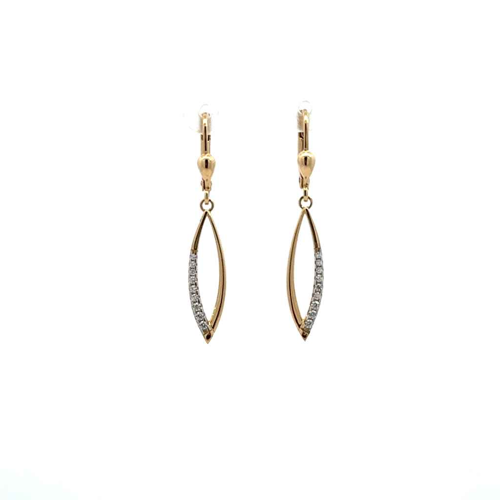 Žluté zlato náušnice visací se zirkony na klapku