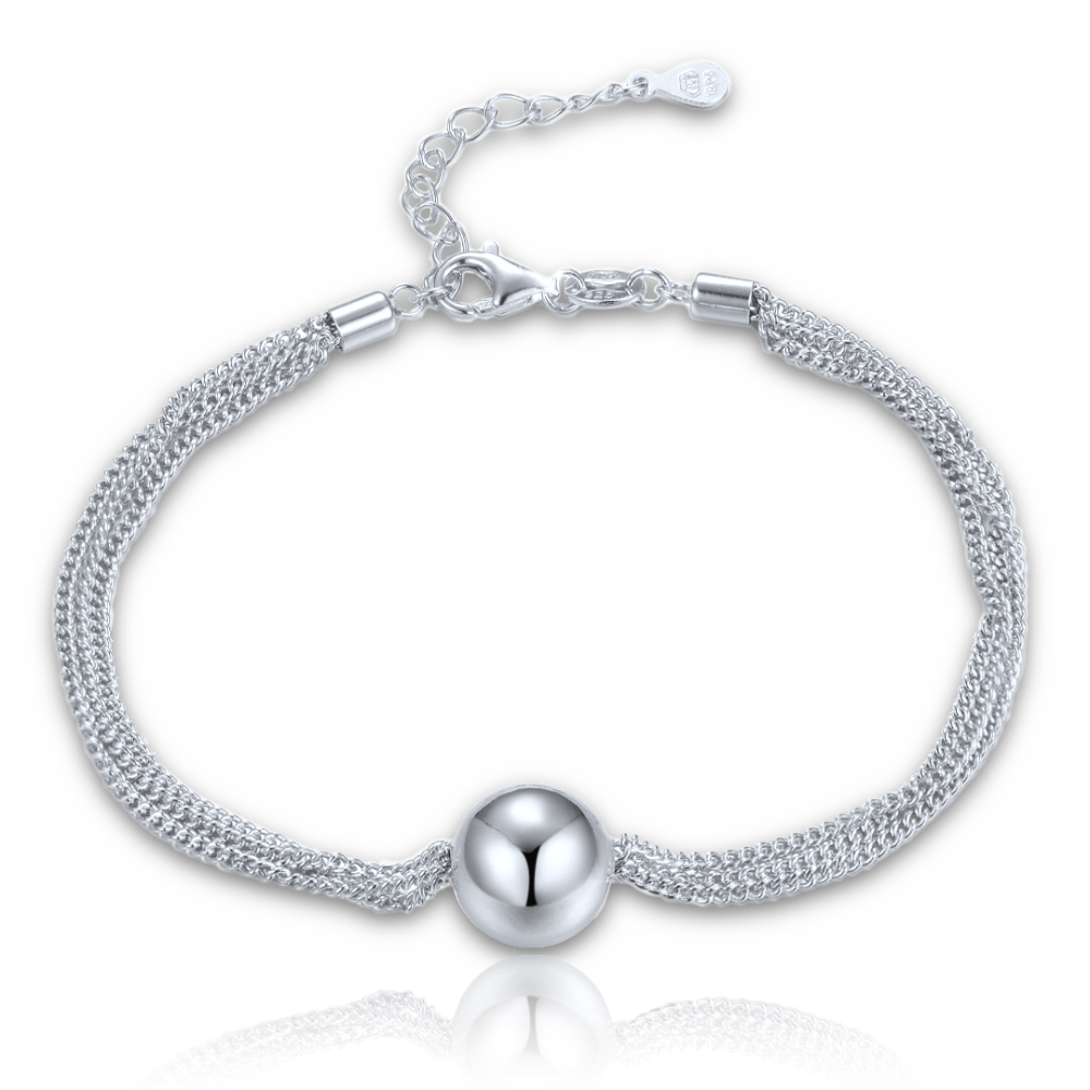 MINET Elegantní stříbrný náramek se třemi řetízky s kuličkou
