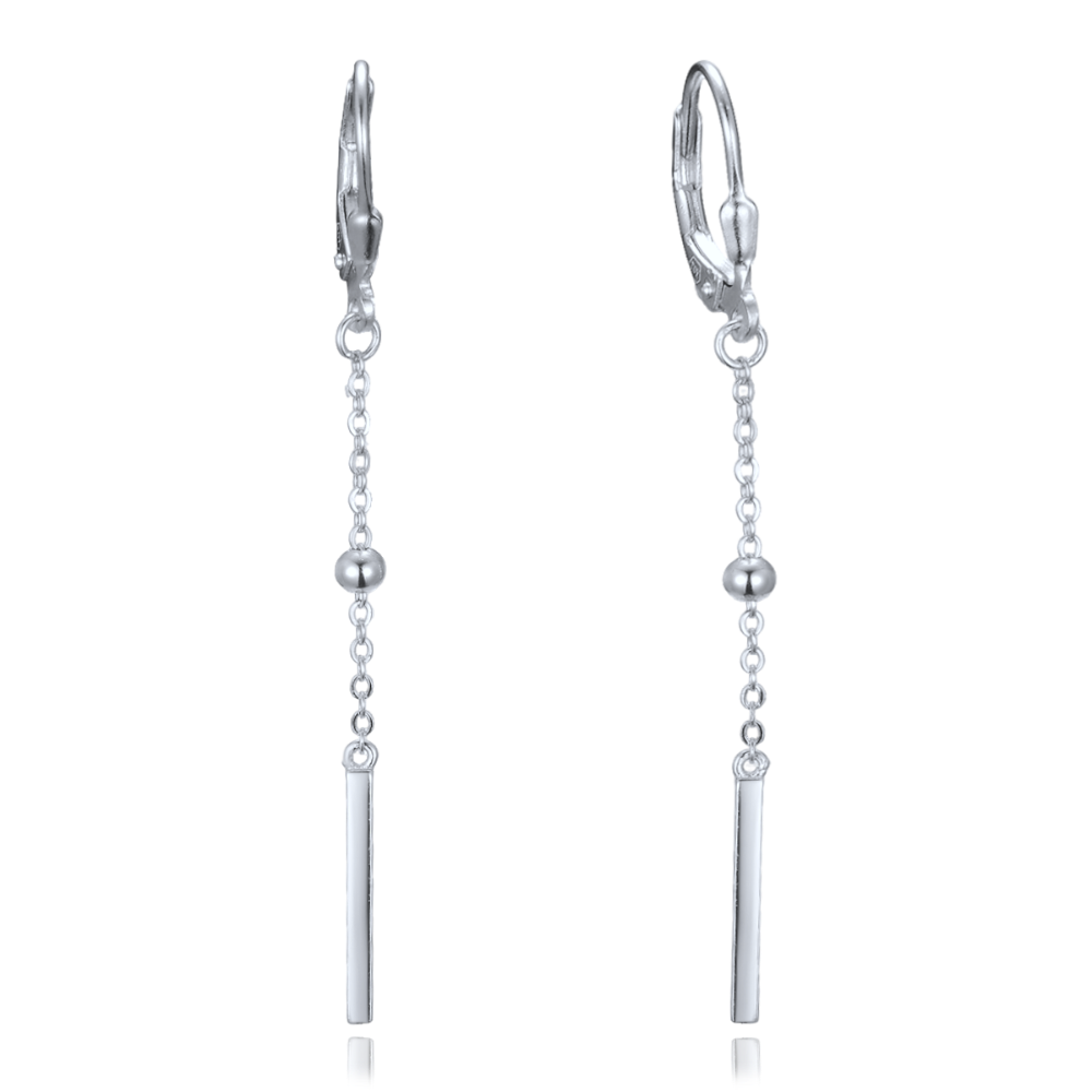 MINET Řetízkové stříbrné visací náušnice s kuličkami a tyčkami