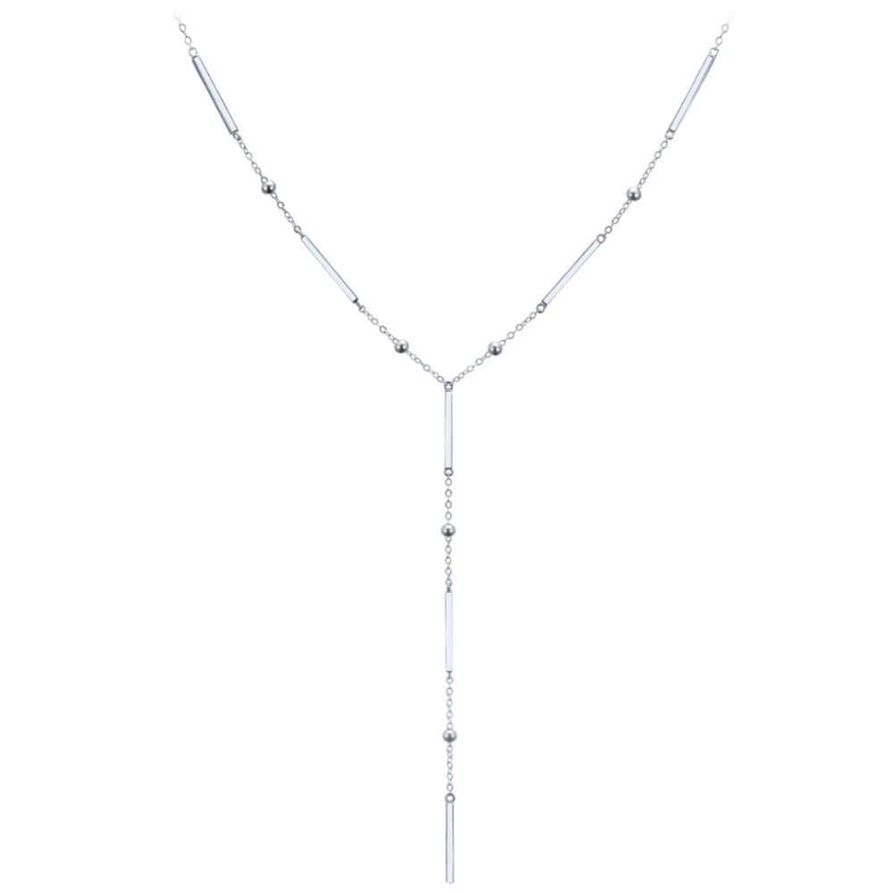 MINET Elegantní stříbrný náhrdelník s tyčkami, kuličkami a visícím řetízkem