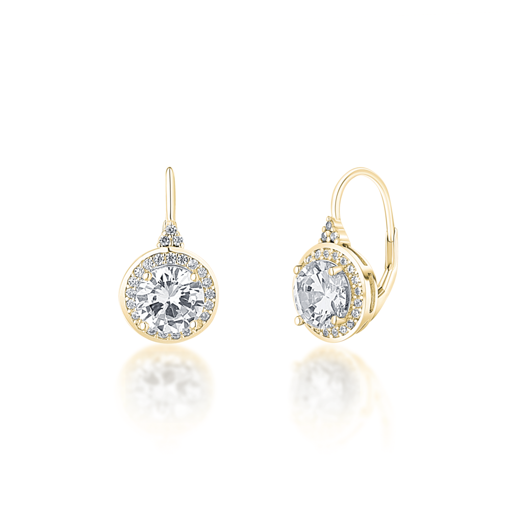 Stříbrné pozlacené náušnice se zirkony na klapku