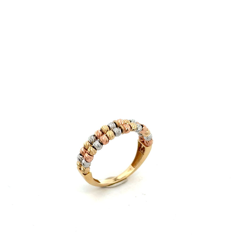 Žluté zlato psrten s kuličkami ve třech barvách