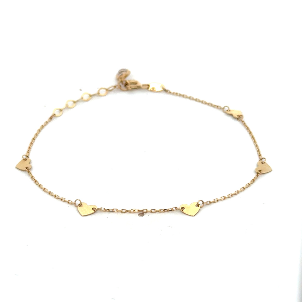 Žluté zlato náramek se SRDÍČKY 17+3cm