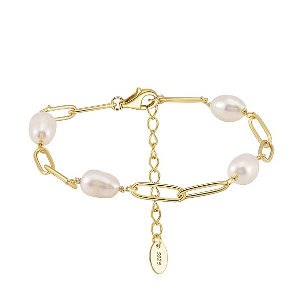 Stříbrný zlacený náramek s oválnou říční perlou