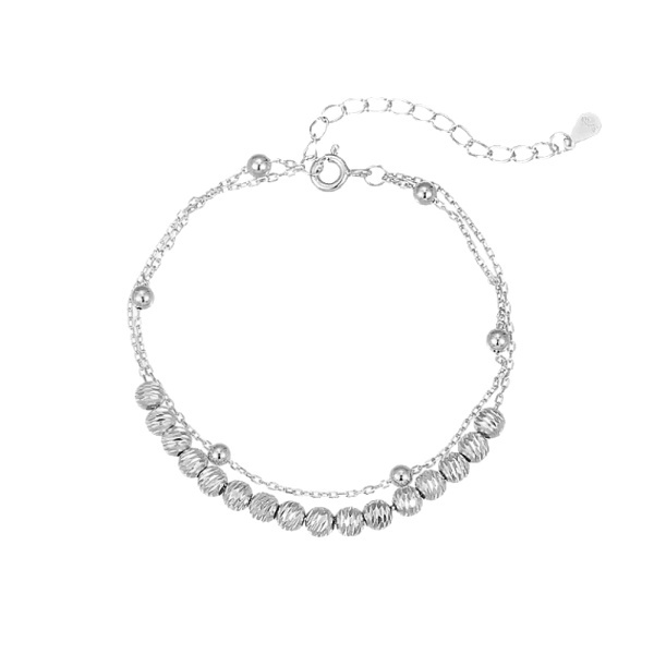 Dvojitý stříbrný náramek s hladkými a zdobenými kuličkami