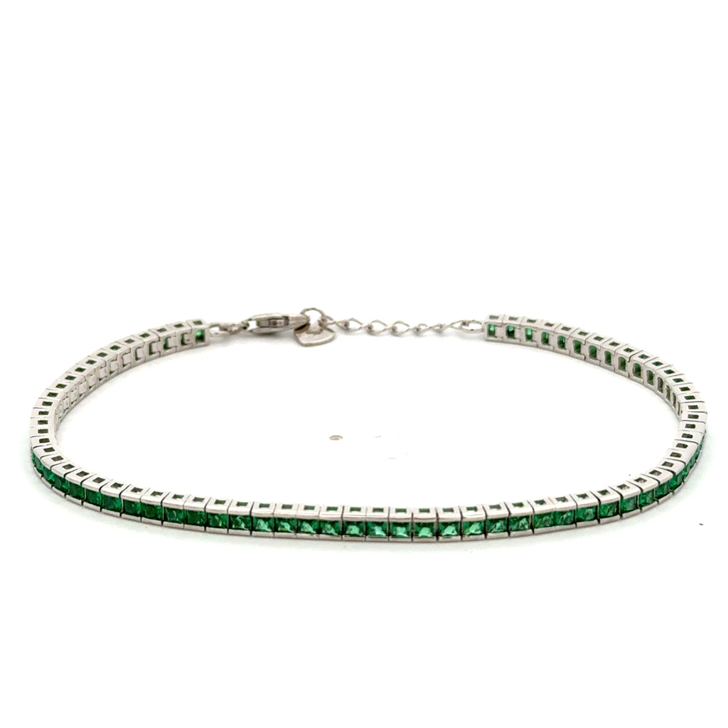 Stříbrný náramek se zelenými zirkony 18+2cm