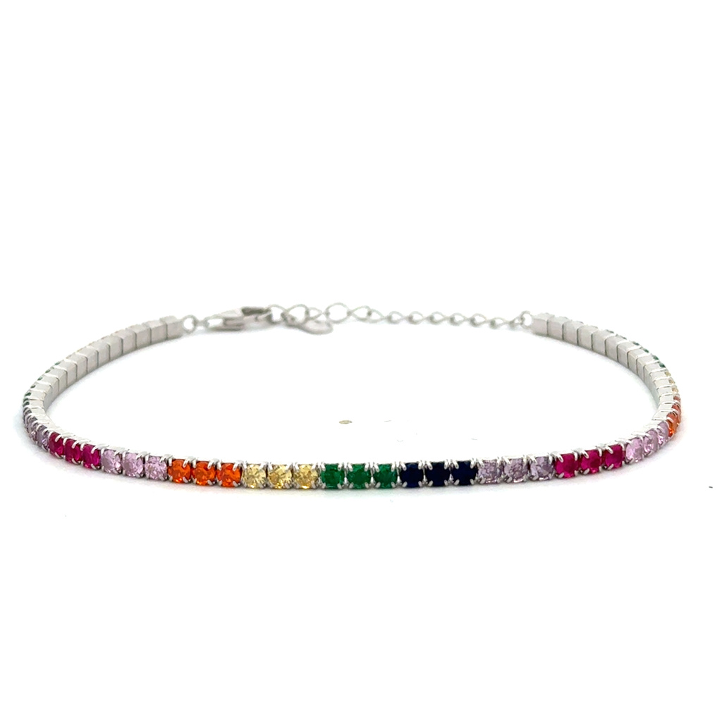 Stříbrný štrasový náramek barevný 18+3cm