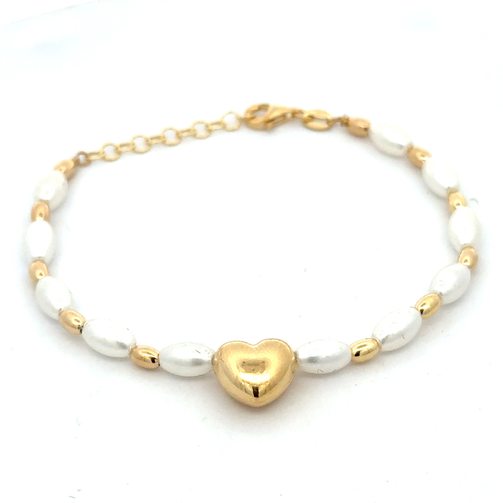 Stříbrný pozlacený náramek s perličkami 17+3cm