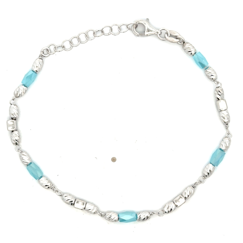 Stříbrný náramek s korálky MODRÁ 17+3cm