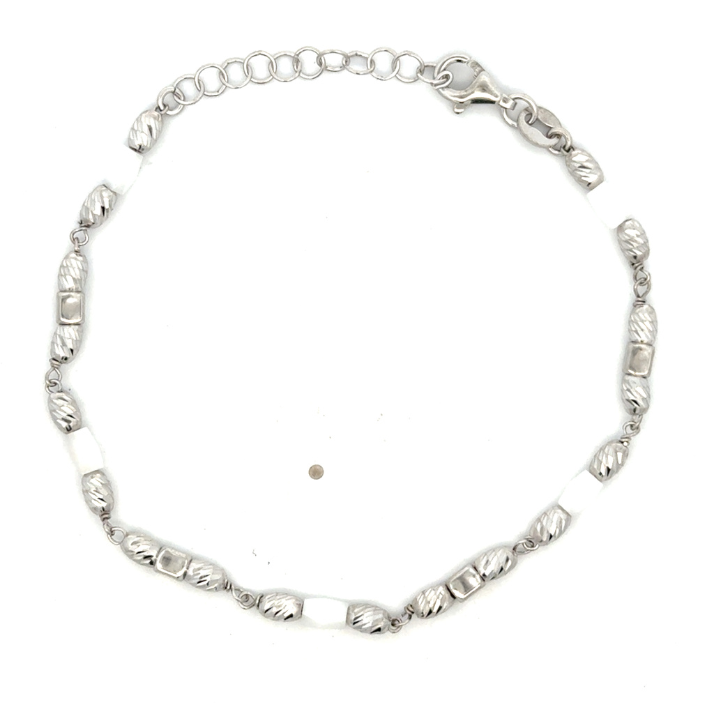 Stříbrný náramek s korálky BÍLÁ 17+3cm