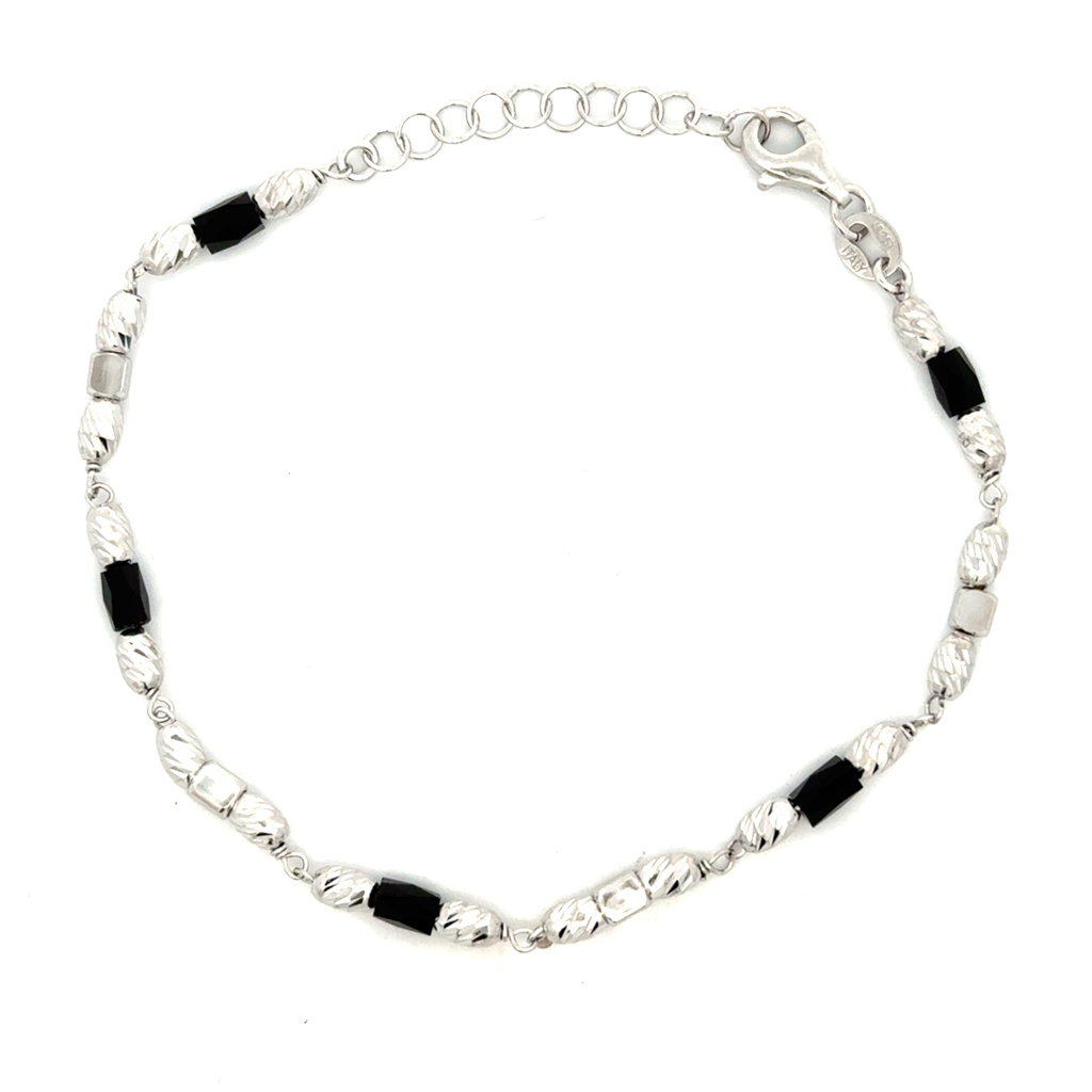 Stříbrný náramek s korálky ČERNÝ 17+3cm