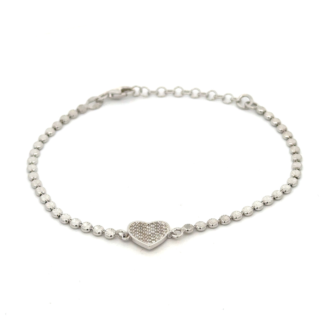 Stříbrný náramek se zirkony SRDCE 17+2cm