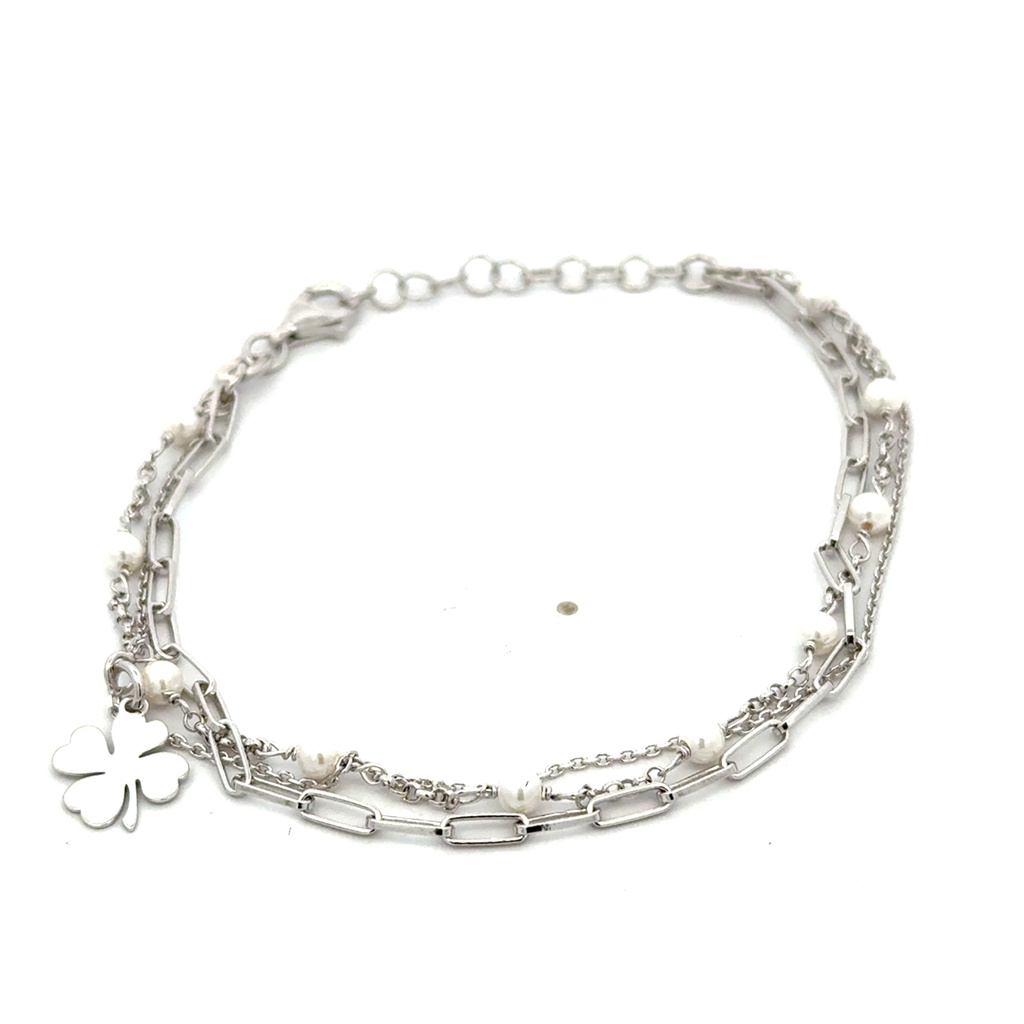 Stříbrný náramek trojitý s přívěskem 17+3cm