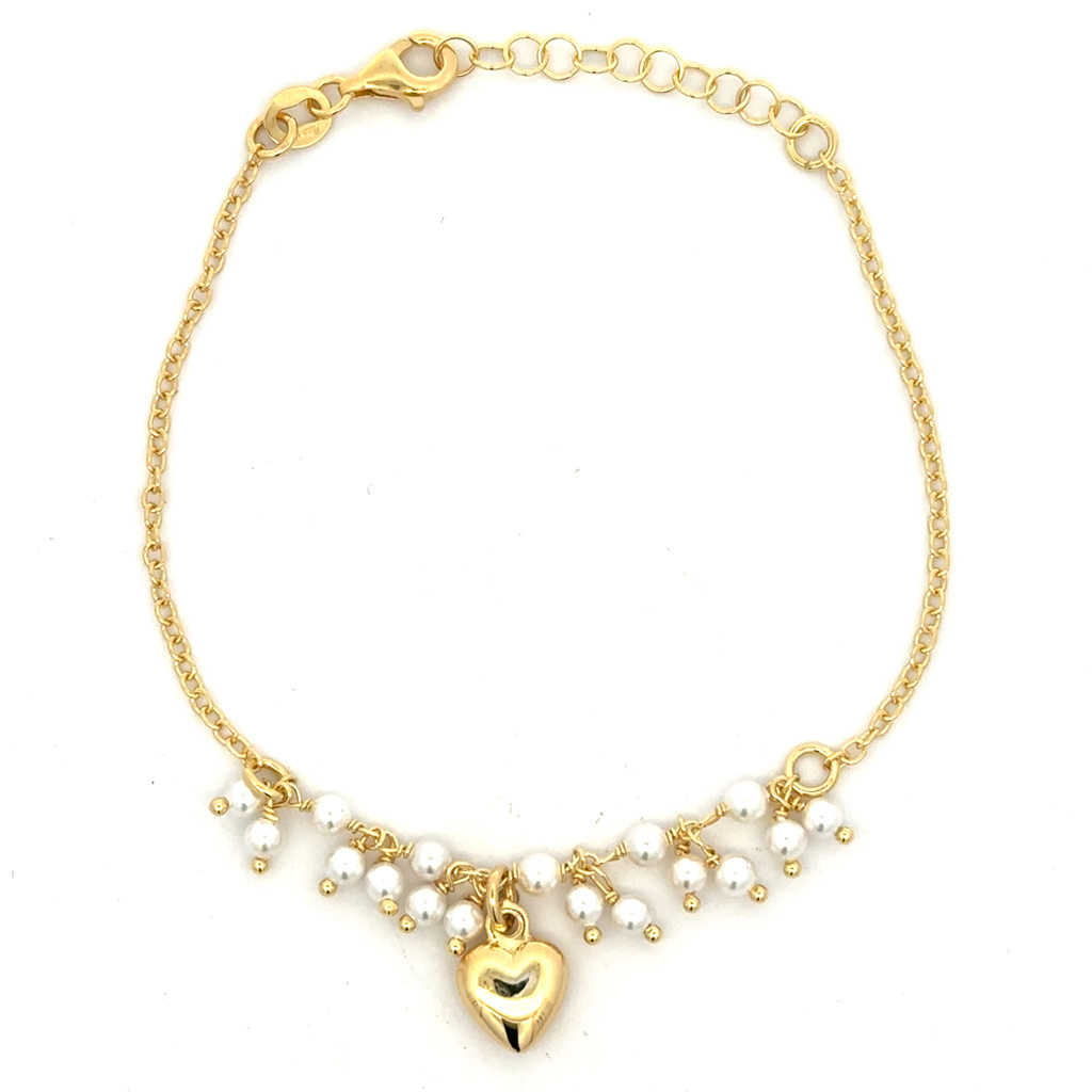 Stříbrný pozlacený náramek s perličkami 17+3cm