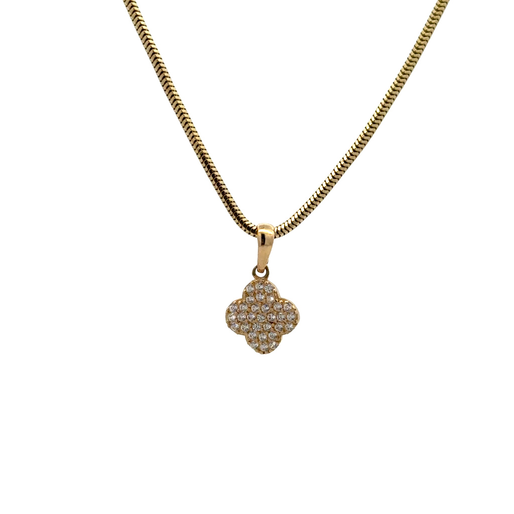 Žluté zlato přívěsek ČTYŘLÍSTEK se zirkony "VC"