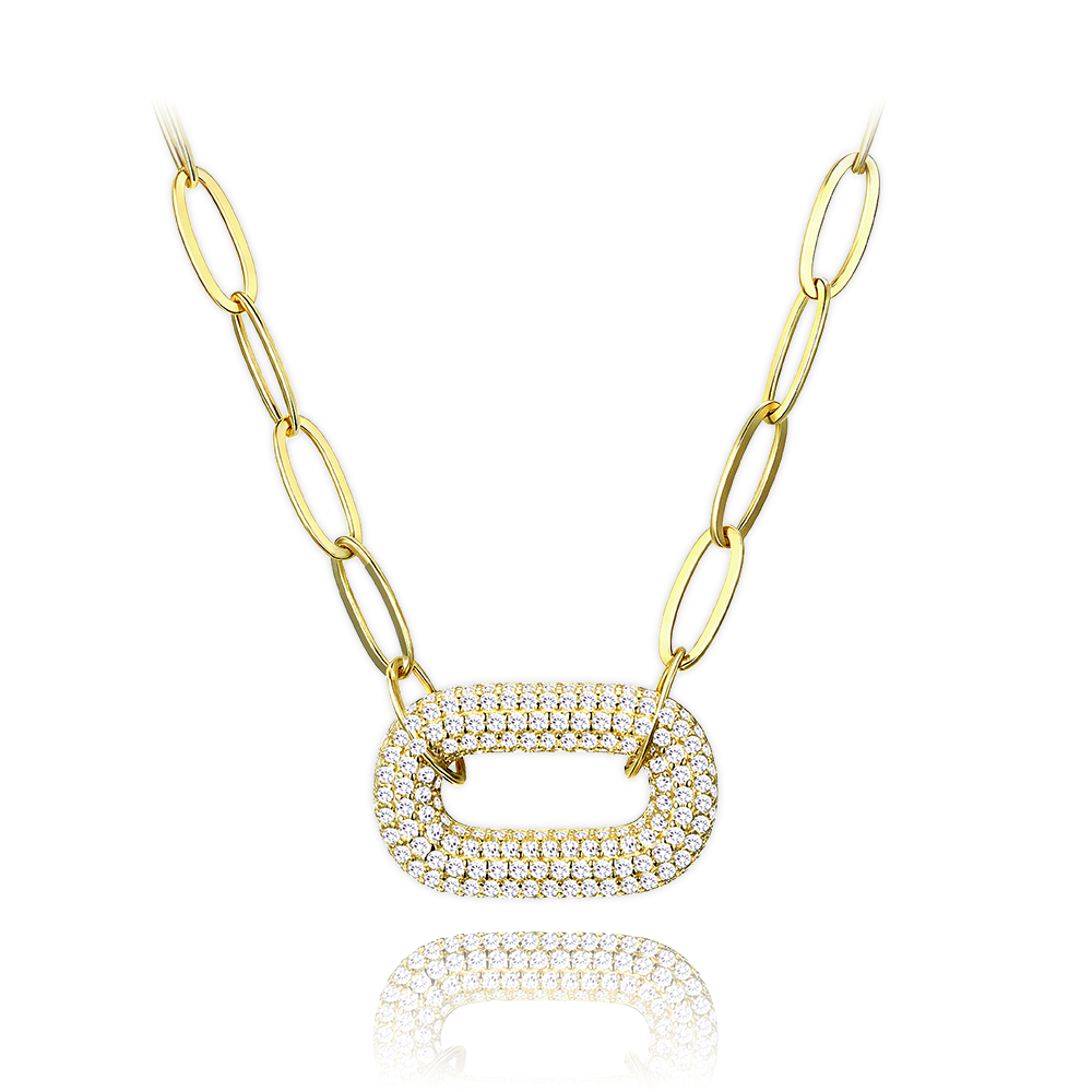 MINET Luxusní pozlacený stříbrný náhrdelník s bílými zirkony