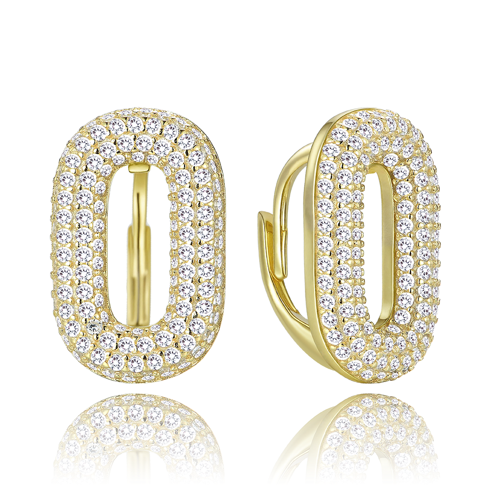 MINET Luxusní pozlacené stříbrné náušnice s bílými zirkony