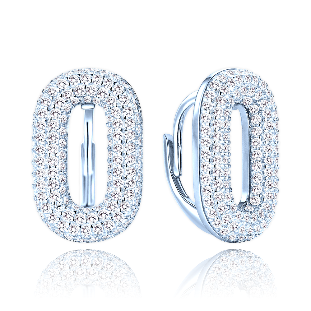 MINET Luxusní stříbrné náušnice s bílými zirkony