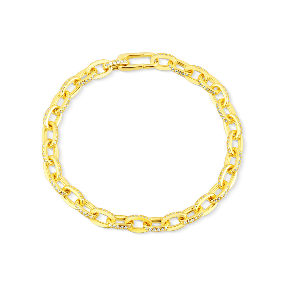 Stříbrný pozlacený náramek se zirkony max.20cm