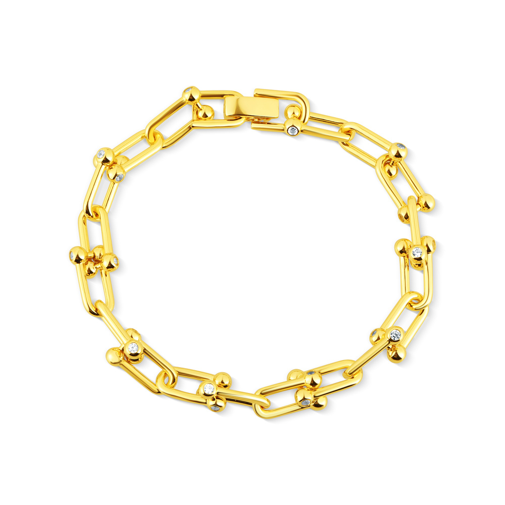 Stříbrný pozlacený náramek se zirkony 20cm