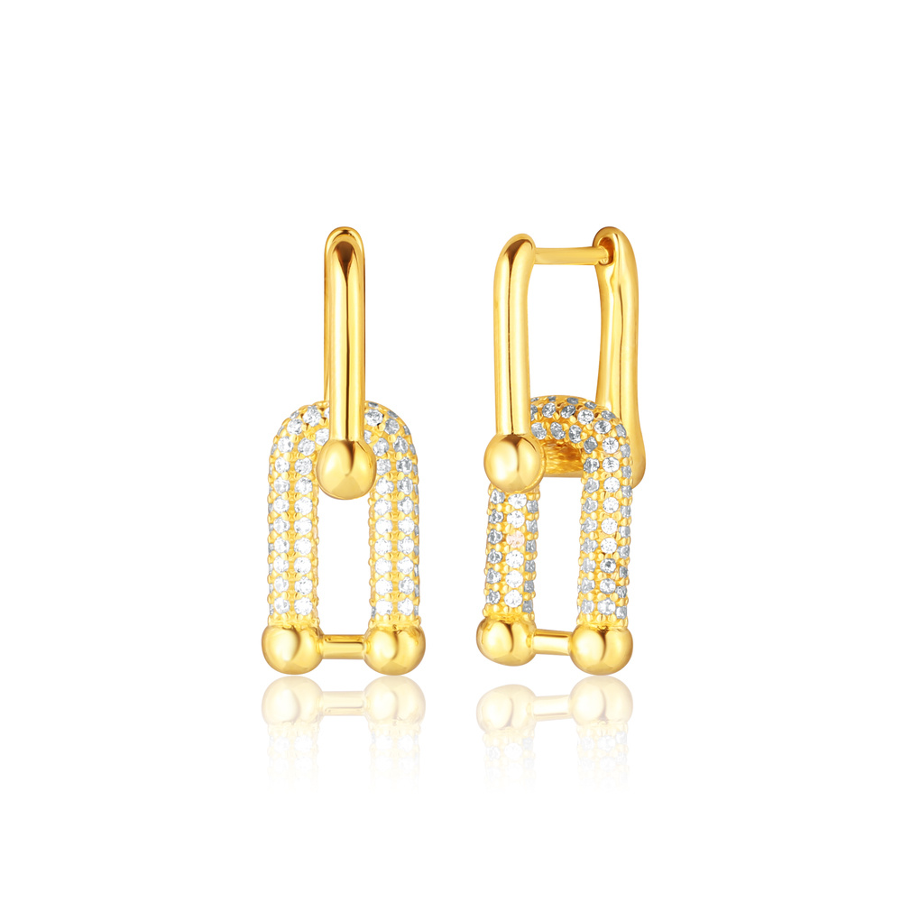 Stříbrné pozlacené visací náušnice se zirkony