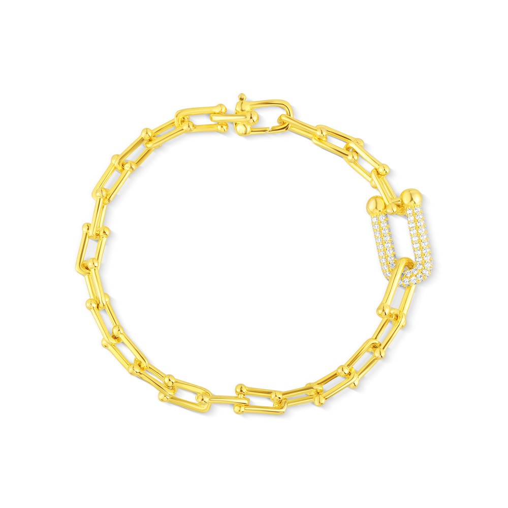 Pozlacený stříbrný náramek se zirkonovou ozdobou 18 cm