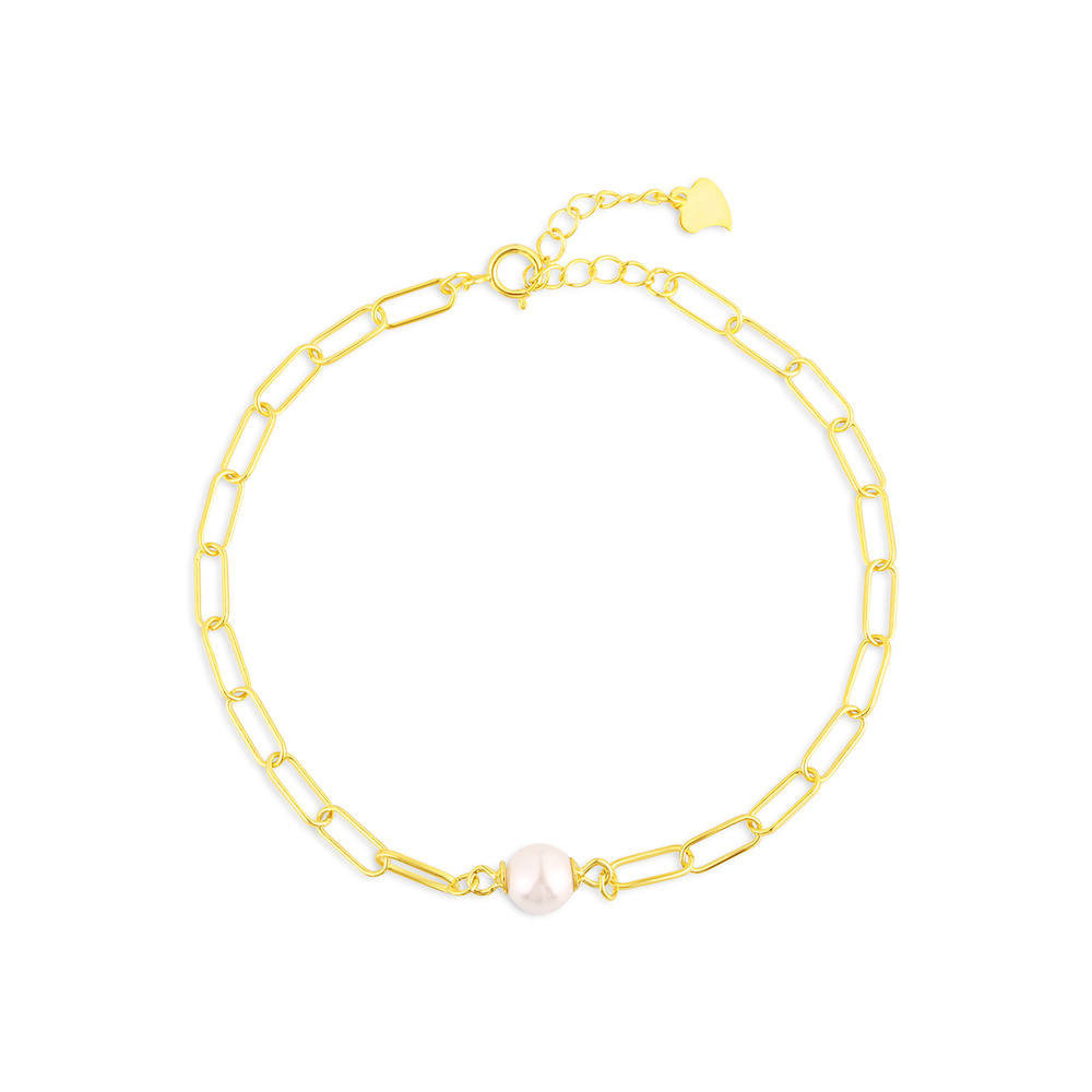 Stříbrný pozlacený náramek s perlou 18+3cm