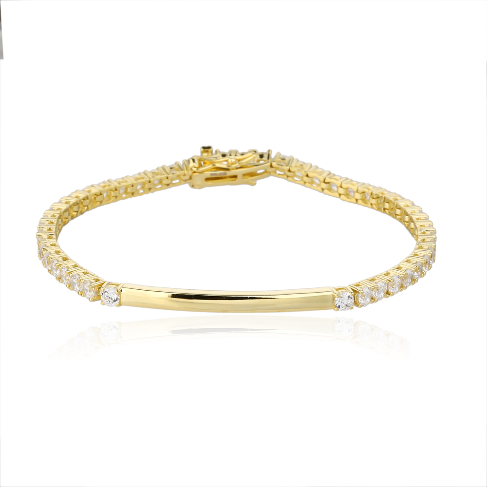 Stříbrný pozlacený náramek ozdobný se zirkony 18cm