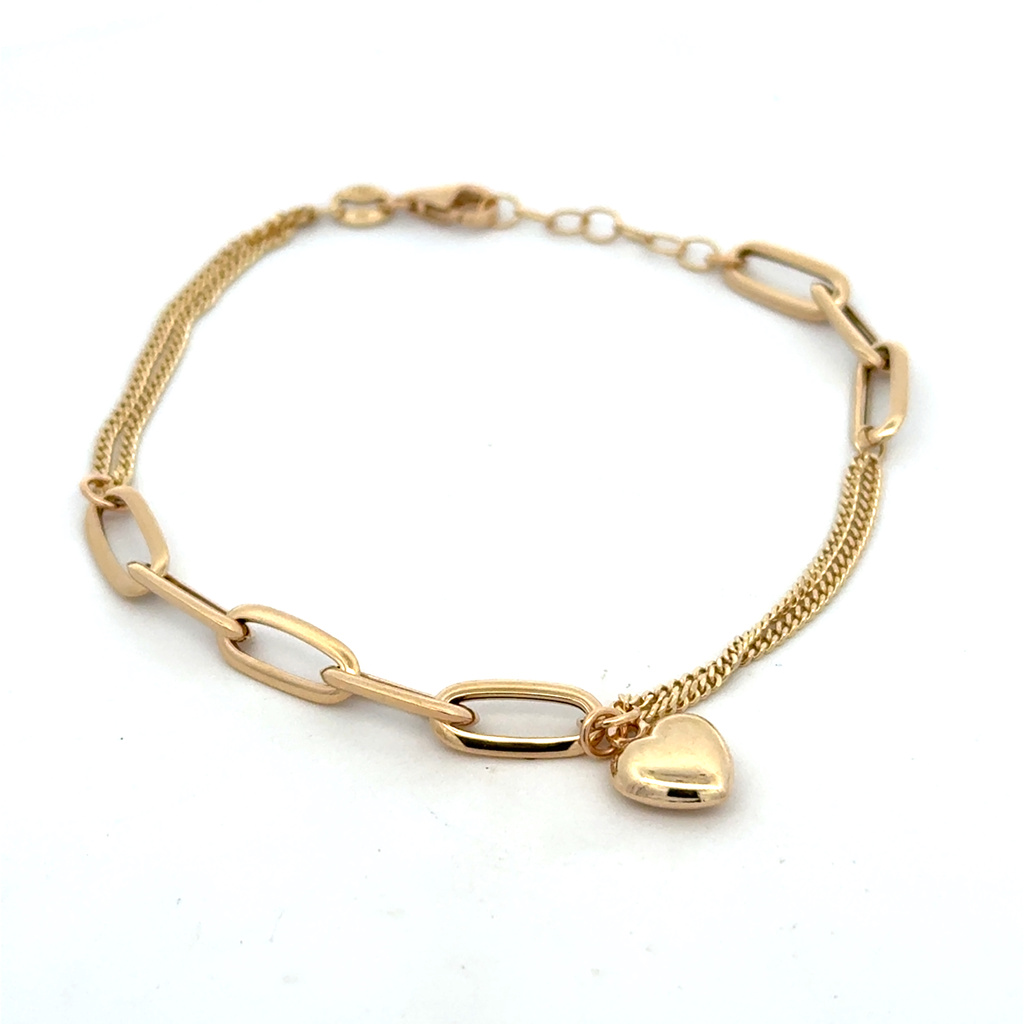 Žluté zlato náramek ozdobný se SRDCEM  17,5+2cm