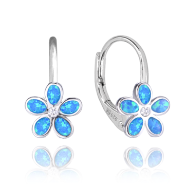 MINET Třpytivé dětské stříbrné náušnice KYTIČKY s modrými opálky a zirkonem