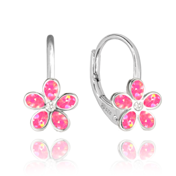 MINET Třpytivé dětské stříbrné náušnice KYTIČKY s růžovými opálky a zirkonem