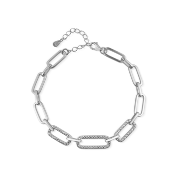 Stříbrný geometrický náramek se zirkony 18+3cm