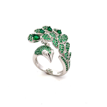 Stříbrný prsten PÁV  zelený