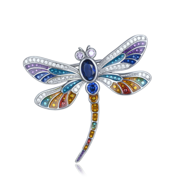 MINET Stříbrná brož vážka s různobarevnými zirkony