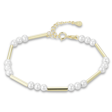 MINET Pozlacený stříbrný náramek s přírodními perlami 16+3cm