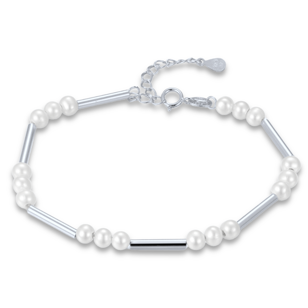 MINET Stříbrný náramek s přírodními perlami 16+3cm