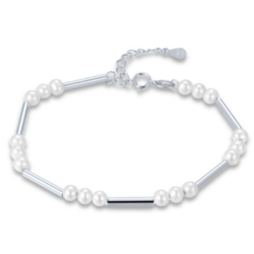 MINET Stříbrný náramek s přírodními perlami 16+3cm