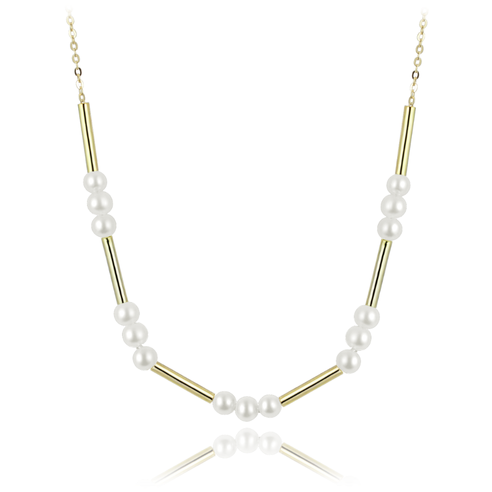 MINET Pozlacený stříbrný náhrdelník s přírodními perlami 42+3cm