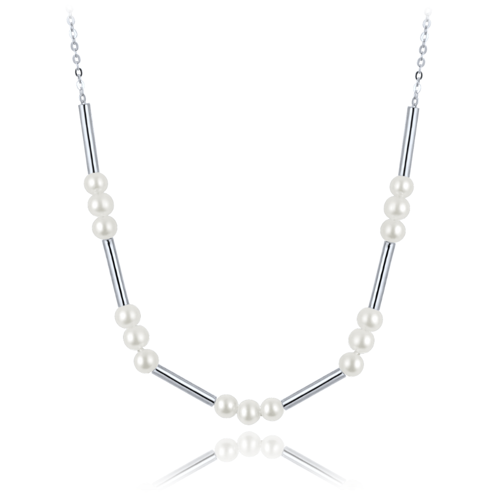 MINET Stříbrný náhrdelník s přírodními perlami 42+3cm
