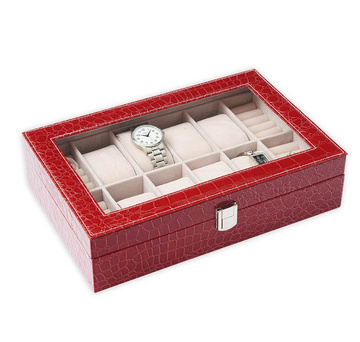 Šperkovnice/kazeta na hodinky a prsteny koženková na 8 ks červená SP-938/A7