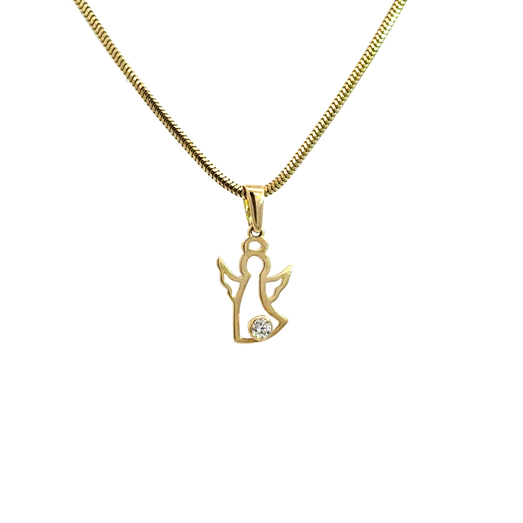 Žluté zlato přívěsek ANDĚL se zirkonem