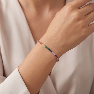 Stříbrný štrasový náramek barevný 18+3cm