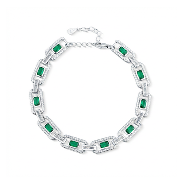 Stříbrný náramek se zelenými zirkony 18+3cm